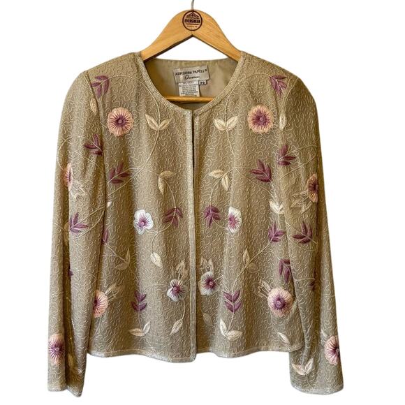 Adrianna Papell Occasions Women’s VTG 80s Fully Beaded Floral Silk Blazer Sz 8P - Picture 2 of 11